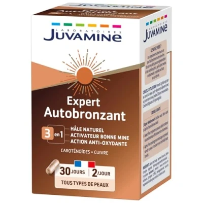 Afbeelding van JUVAMINE 3 in 1 zelfbruinende expert Activator goede mijn en antioxiderende werking Natuurlijke bruining 60 plantaardige capsules