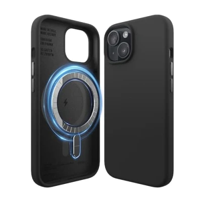 Afbeelding van elago Magnetische siliconen hoes, compatibel met iPhone 15 6,1 inch, alle MagSafe accessoires, ingewerkte magneten, zachte siliconen, schokbestendig [zwart