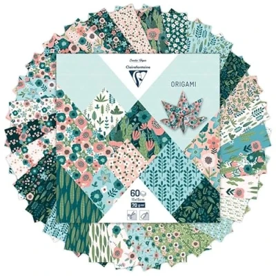 Afbeelding van Clairefontaine 95372C 60 vellen origami papier, 70 g/m², formaat 15 x cm, 30 kleurrijke motieven (2 per motief), creatieve vrije tijd voor volwassenen en kinderen, collectie Herbarium