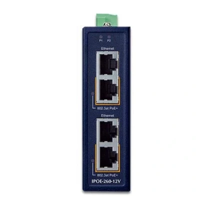 Afbeelding van PLANET Industrial 2 port 10/100/1000T Gigabit Ethernet (10/100/1000) Power over (PoE) Blauw