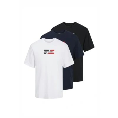 Afbeelding van Jack &amp; Jones CORP Kurzarm 3ER PACK Tshirt print, Heren, Maat: Medium, Blau
