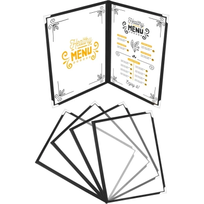 Afbeelding van Belle Vous Dubbel Gevouwen A4 Menu Hoezen (5 Pak) 2x Zicht Amerikaanse Stijl Houders Zwart Vouwbare Helder met Hoek Beschermers Restaurants, Bars, Cafés, Eten &amp; Drinken
