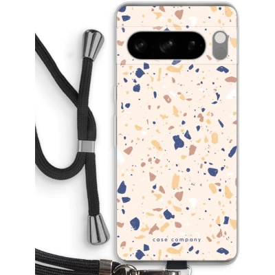 Afbeelding van Case Company® hoesje met Koord geschikt voor Google Pixel 8 Pro Terrazzo N23 Telefoonhoesje Zwart Bescherming aan alle Kanten en Over de Schermrand