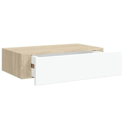 Image de vidaXL Étagère à tiroir murale chêne et blanc 40x23,5x10 cm MDF330249