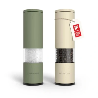 Afbeelding van LARS NYSØM Lagom Peper en zoutmolen set Verstelbare maalgraad Roestvrijstaal (Sage Green/Almond Beige)
