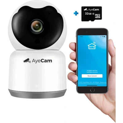 Afbeelding van AyeCam Huisdiercamera Met App Incl. 32GB SD WiFi Beweeg &amp; Geluidsdetectie Beveiligingscamera Hondencamera