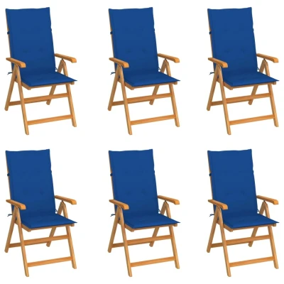 Afbeelding van Tuinstoelen 6 st met koningsblauwe kussens massief teakhout