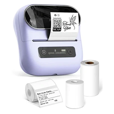 Afbeelding van Phomemo M220 Bluetooth labelprinter voor barcodes, adres, thuis, mailing, klein bedrijf, kleding, paars, draagbare met 3 rollen etiketten