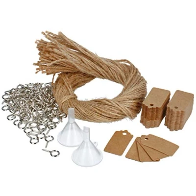 Afbeelding van com four® 100 x accessoireset voor het vullen, decoreren en ophangen van kruidenpotjes met kurkstoppen mini glazen flessen knutselen (100 stuks accessoires)