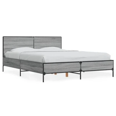 Afbeelding van Bedframe bewerkt hout metaal grijs sonoma eiken 120x190 cm