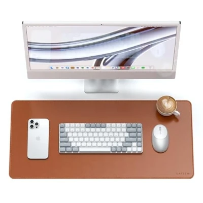 Afbeelding van SATECHI XXL muismat van veganistisch leer, 68 x 32 cm, grote en krasbestendige waterdichte game muismat, gemaakt kunstleer, elegante bureaumat voor kantoor gaming, bruin