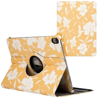 Afbeelding van iMoshion Tablet Hoes Geschikt voor iPad Air 5 (2022) / 4 (2020) 360 Draaibare Design Bookcase 2.0 Geel /Yellow Flowers