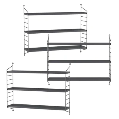 Afbeelding van Wandplank Strängnäs set van 3 verstelbaar 50x60x15 cm donkergrijs [en.casa]