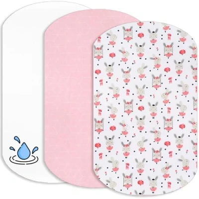 Afbeelding van Lovely Hippo Cododo Hoeslaken + 1 matrasbeschermer, compatibel met Iora hoeslaken, 100% katoen, waterdicht (dansende roze, 60 x 80 cm)