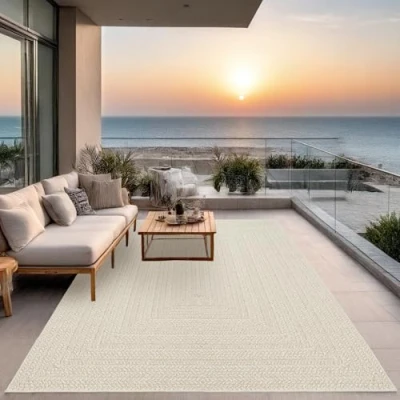 Afbeelding van the carpet Kansas Robuust in en outdoor vloerkleed met een natuurlijke jute look, weerbestendig, geschikt voor terras tuin, Cream, 200 x 290 cm