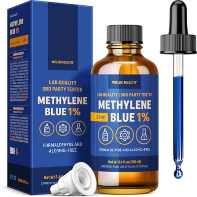 Afbeelding van Methyl blue 1% qualité pharmaceutique avec pipette 100 ml sans formaldéhyde, alcool, protégé de la lumière, pureté laboratoire.