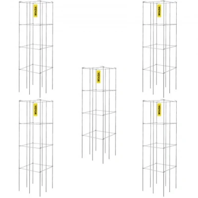Image de VEVOR Cages à tomates, Support pour plantes, carré en acier, 3,8 pieds, argent, jardin, paquet de 5