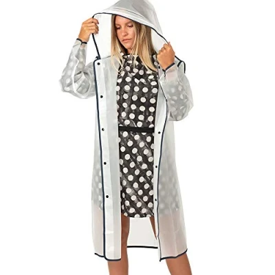 Afbeelding van PERLETTI Regenjas, voor heren en dames, transparant, met capuchon, poncho, jongens, meisjes, reflecterende details, waterdicht, regen, heren, winddicht, jas, mantel, volwassenen, wandeltochten