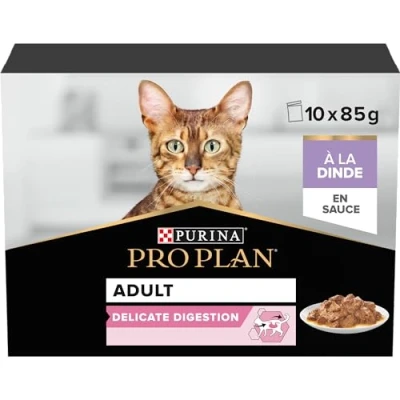 Afbeelding van PRO PLAN Delicate Digestion Turkije Natvoer voor volwassen katten, 10 x 85 g
