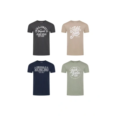 Afbeelding van Jack &amp; Jones Heren T Shirt JJLINO 4 Pack regular fit Veelkleurig XL Ronde Hals Volwassenen Opdruk Print Shirts