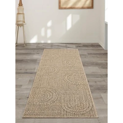 Afbeelding van Jute look vloerkleed voor binnen en buiten 60x180 cm Rechthoek Laagpolig natuurlijke tuin, balkon, terras of indoor kleed buitentapijt tuintapijt KANSAS by The Carpet