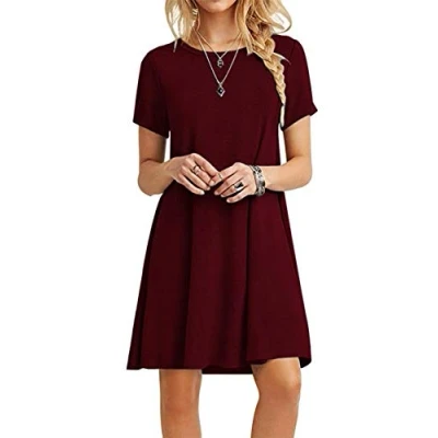 Afbeelding van MOLERANI Casual T shirt jurk met korte mouwen voor dames strand en zomer, Rode wijn