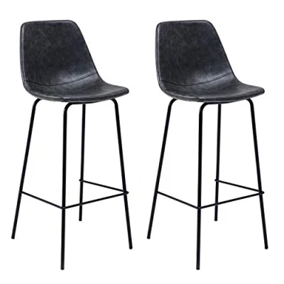 Afbeelding van Set van 2 vintage LUCIEN barkrukken donkergrijs Zithoogte 75cm