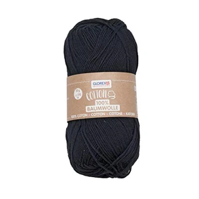 Afbeelding van Glorex 5 1004 17, 100% katoen, veelzijdig voor breien, haken en knutselen, zeer goede kwaliteit, zacht wasbaar, 50 g, ca. 170m, zwart