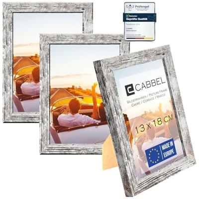 Afbeelding van CABBEL Set van 3 fotolijsten, mdf houten lijst met onbreekbaar acrylglas, berkenhout, 13 x 18 cm