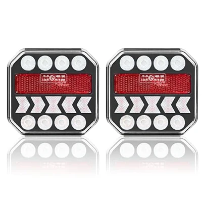 Afbeelding van AOHEWEI Led achterlichten voor aanhangers, 12/24 V, 2 stuks, waterdicht, met parkeerlicht, stoplicht, knipperlicht, achteruitrijlicht camper, caravan, tractor, vrachtwagen, bestelwagen, zwaar