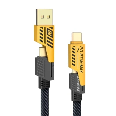 Afbeelding van YISH Multi USB kabel, 4 in 1, universeel, 1,8 m, meerdere oplaadkabel, nylon, snel opladen met A/USB C naar type 65 W/PD 27 W, compatibel iPhone Samsung Galaxy Macbook iPad