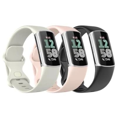 Afbeelding van Astorgos 3 stuks reservearmband compatibel met Fitbit Charge 6/Fitbit 5 voor dames en heren, zachte TPE armband