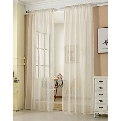 Afbeelding van WOLTU® Gordijnen, transparant, huisdecoratie, ophangen met stangdoorvoer, 140 x 225 cm, crème, VH5860 cm 2, 2 stuks