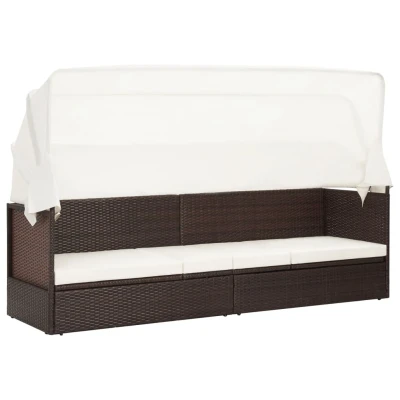 Afbeelding van Tuinbank met luifel poly rattan bruin