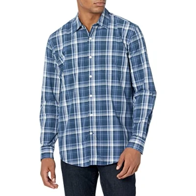 Image de Amazon Essentials Chemise en Popeline à Manches Longues, Style Décontracté, Coupe Standard Men&#039;s, Bleu Marine Moyen Plaid, M