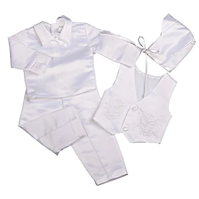 Afbeelding van Lito Angels Satijnen kleding voor baby&#039;s, jongens, 4 delige set met muts, lange mouwen, korte Wit B (lange mouwen)