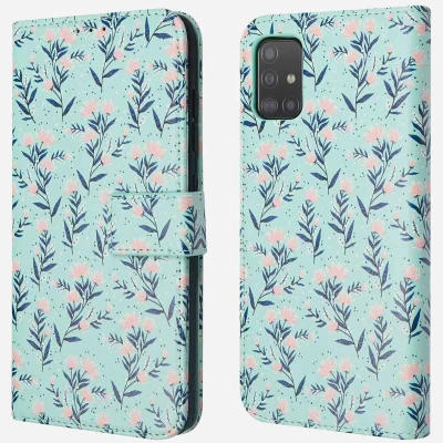 Afbeelding van iMoshion Hoesje Geschikt voor Samsung Galaxy A51 Met Pasjeshouder Design Bookcase smartphone Blauw / Blue Flowers