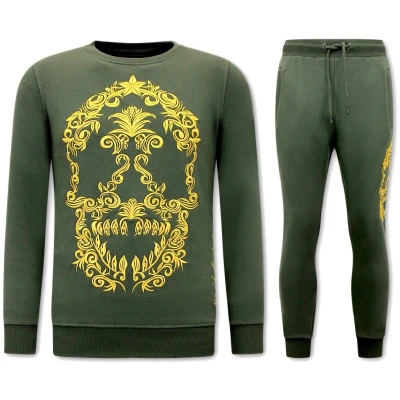 Afbeelding van Joggingpak Heren Skull Embroidery Groen Maat M