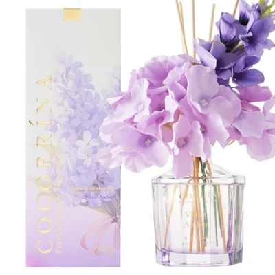Afbeelding van Cocorrína Flor Diffuser met 8 geurstokjes 250 ml / amber violet luchtverfrisser voor thuis, aromadiffuser, badkamerdecoratie en planken