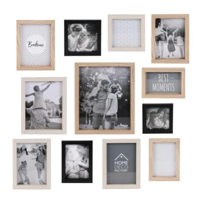 Afbeelding van THE HOME Deco Factory HD4228 fotolijst, 12 foto&#039;s, herinneringen, hout, MDF, beige/crème/zwart, 22,5 x 2 27,5 cm
