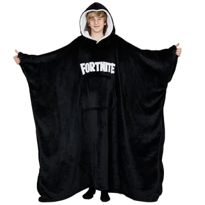 Afbeelding van Fortnite Extra grote capuchontrui, oversized kindertrui van ultrazacht fleece, één maat, 7 14 jaar, cadeau voor jongens, meisjes, tieners, gamer, Lang zwart.