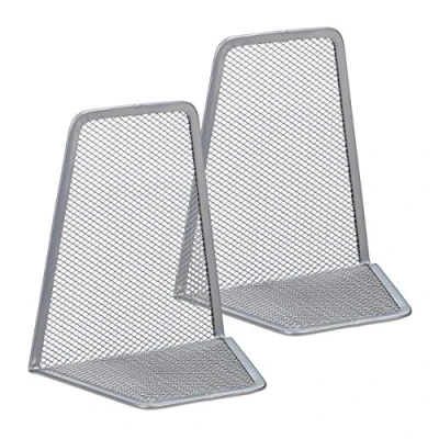Afbeelding van Relaxdays boekensteun set van 2 14,5 x 12,5 9 cm ook voor cd&#039;s en dvd&#039;s zilver
