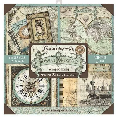Afbeelding van Stamperia Voyages Fantastiques 12x12 Inch Maxi Paper Pack (SBBXL01)