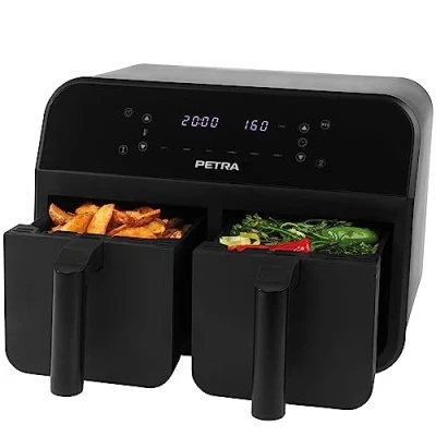 Afbeelding van Petra PT4750BLKVDEEU7 Friteuse zonder olie met dubbele lade, Air Fryer 7,4 l, luchtfriteuse, 6 vooraf ingestelde programma&#039;s, 2 frituurmanden antiaanbaklaag, synchronisatie en matchfuncties,