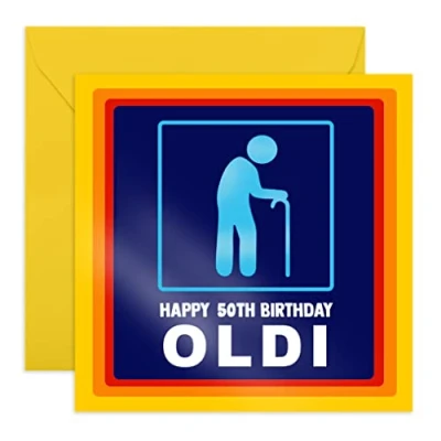 Afbeelding van Central 23 grappige verjaardagskaart Voor mannen Met tekst &quot;Happy 50th Birthday Oldi&quot; Hilarisch cadeau de 50e verjaardag papa en echtgenoot stickers