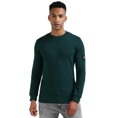 Image de Calvin Klein Jeans T shirt à manches longues pour homme Badge Waffle LS Basic, Vert (Ponderosa Pine), XXS