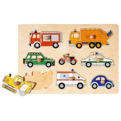 Image de Puzzle à encastrements Véhicules, Enfant en bois Goki