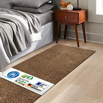 Afbeelding van KARAT Barcelona Bedkleed, shaggy slaapkamer, woonkamer, pluizige tapijten, 80 x 200 cm, lichtbruin