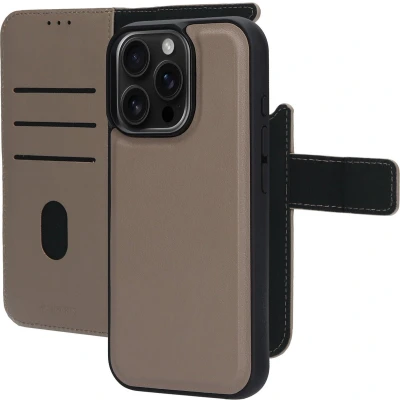 Afbeelding van Mobiparts hoesje geschikt voor Apple iPhone 16 Pro Wallet 2 in 1 Boekhoesje MagSafe Echt Leder Uitneembare Case Sterke Magneet Sluiting Contactloos betalen Beige