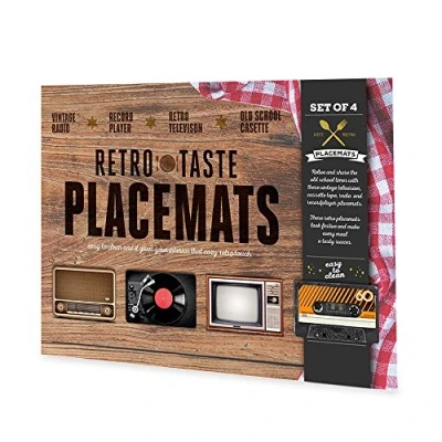 Afbeelding van MikaMax Retro Placemats Onderleggers Vintage look Set van 4 Stevige kwaliteit 3mm Dik 45x28cm Incl. Design Hoes Jaren 70